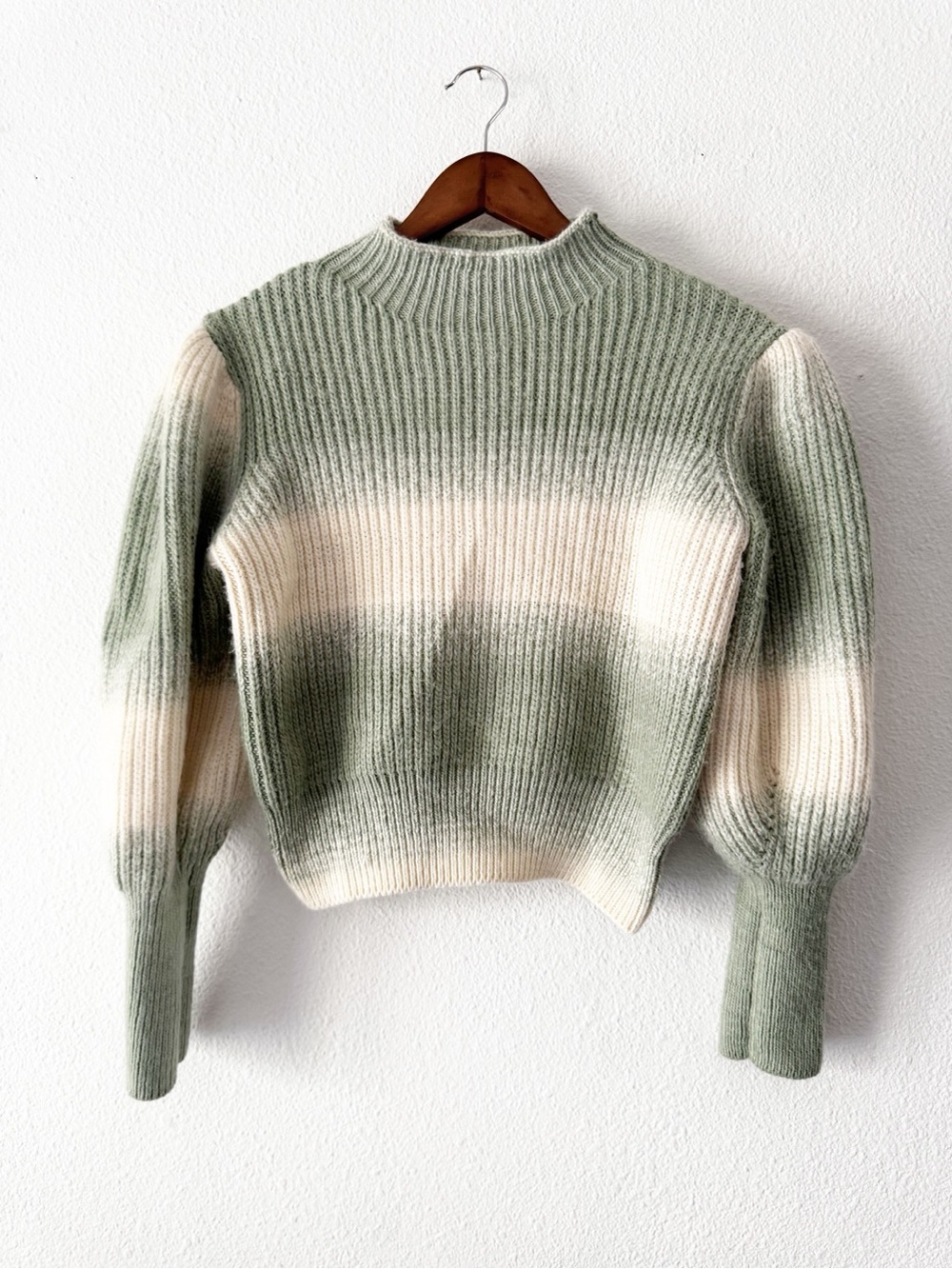 Cozy Sage Green Cream Lantern Sleeve Ribbed Cropped Sweater Statement Sleeve
L - Picture 2 of 15